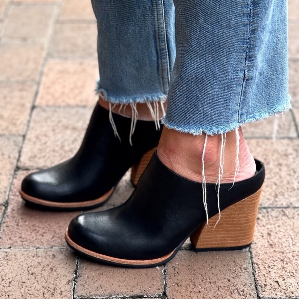 Kork-Ease Black Mules with Wooden Heel